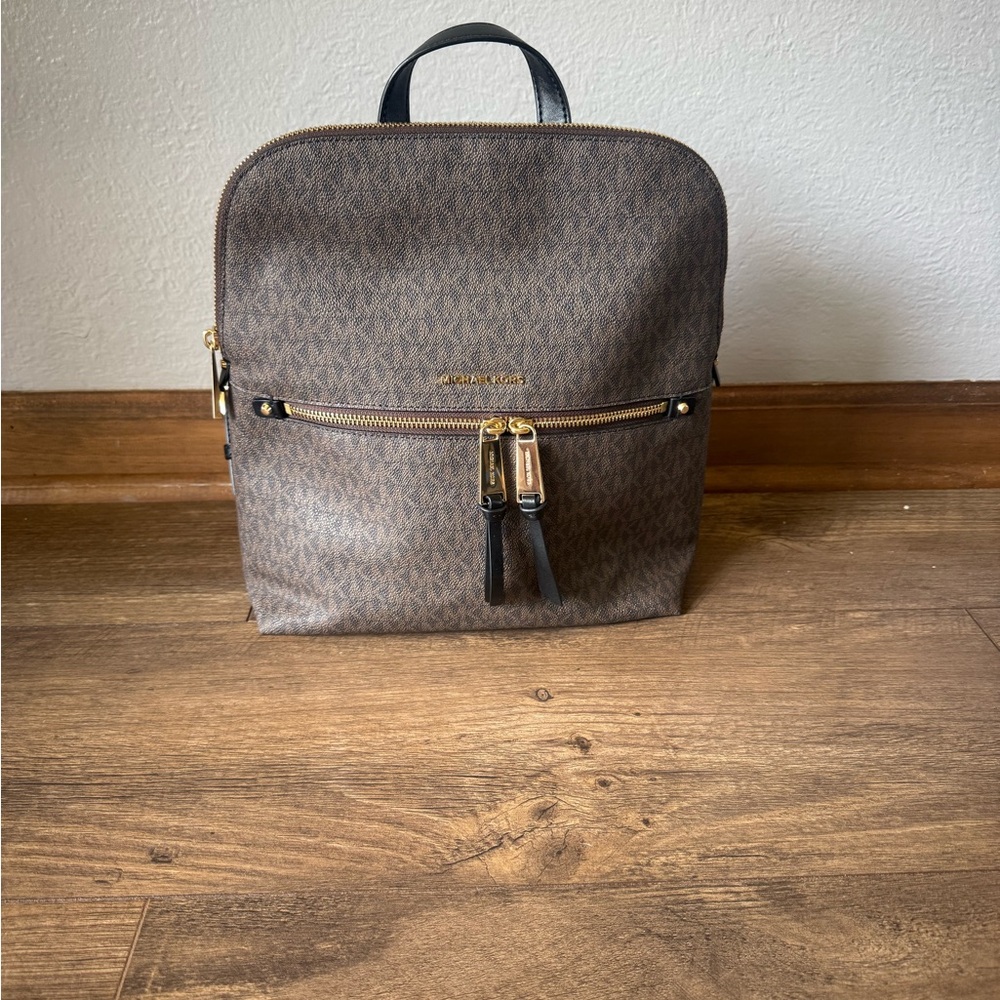 Michael Kors Brown and Black Backpack with Monogram Design